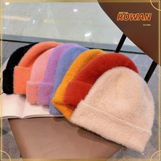 Rowans หมวกบีนนี่ถัก ผ้ากํามะหยี่ขนนิ่ม สีพื้น สําหรับผู้หญิง