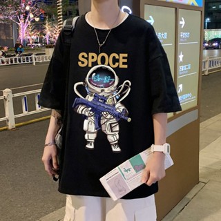 เสื้อยืดแขนสั้นลําลอง คอกลม พิมพ์ลายนักบินอวกาศ ทรงหลวม เข้ากับทุกการแต่งกาย แฟชั่นฤดูร้อน สไตล์ฮิปฮอป สําหรับผู้ชาย