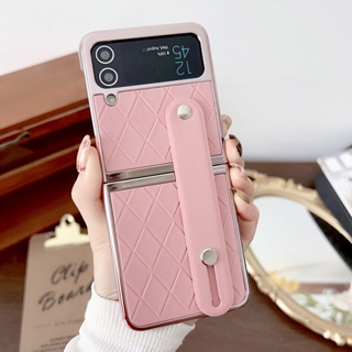 เคสหนัง กันกระแทก พร้อมกรอบชุบ ป้องกันเลนส์กล้อง สําหรับ Samsung Galaxy Z Flip 3 4 5G