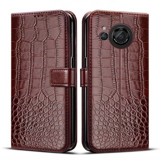 เคสโทรศัพท์มือถือหนัง PU ลายหนังจระเข้ แบบฝาพับ สําหรับ Sharp Aquos R8 SH-52D