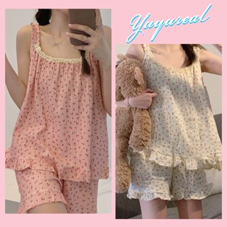Yuyureal ชุดนอนผู้หญิง ชุดนอนสายคู่น่ารัก (bigsize)