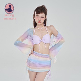 sexy woman ชุดว่ายน้ำผู้หญิง 4 ชิ้น บิกินี่เซ็กซี่ ชุดว่ายน้ำเซ็กซี่สีรุ้ง