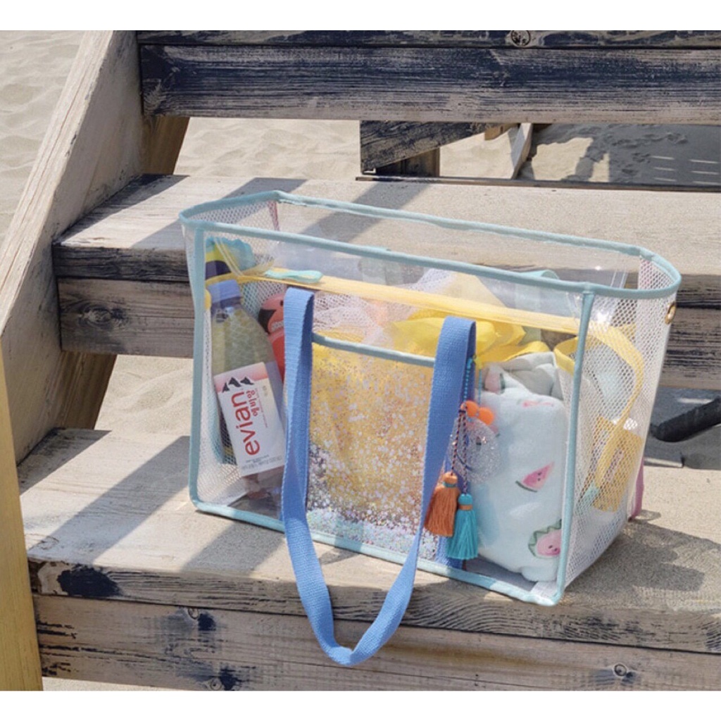 🔥พลาสติกใส🔥INS กระเป๋าพลาสติกแบบใส ว่ายน้ำออกกำลังกาย กระเป๋าPVC Beach Bag