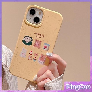 Pingcoo - เข้ากันได้สำหรับ เคส iphone 11 เคสไอโฟน เคสไอโฟน11  เป็นมิตรกับสิ่งแวดล้อมเคสที่ย่อยสลายได้นุ่มกันกระแทกป้องกันเค้กสีเหลืองหมีกระต่ายเข้ากันได้กับ iPhone 14 13 Pro max 12 Pro Max 11 xr xs max 7Plus 8Plus