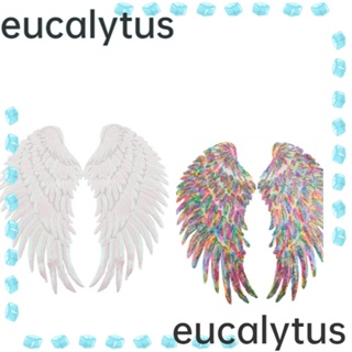 EUCALYTUS1 2 คู่, แฟชั่นโพลีเอสเตอร์ ปีกนางฟ้าพราว, รีดบนปักเหล็กขนาดใหญ่สําหรับเสื้อผ้า DIY