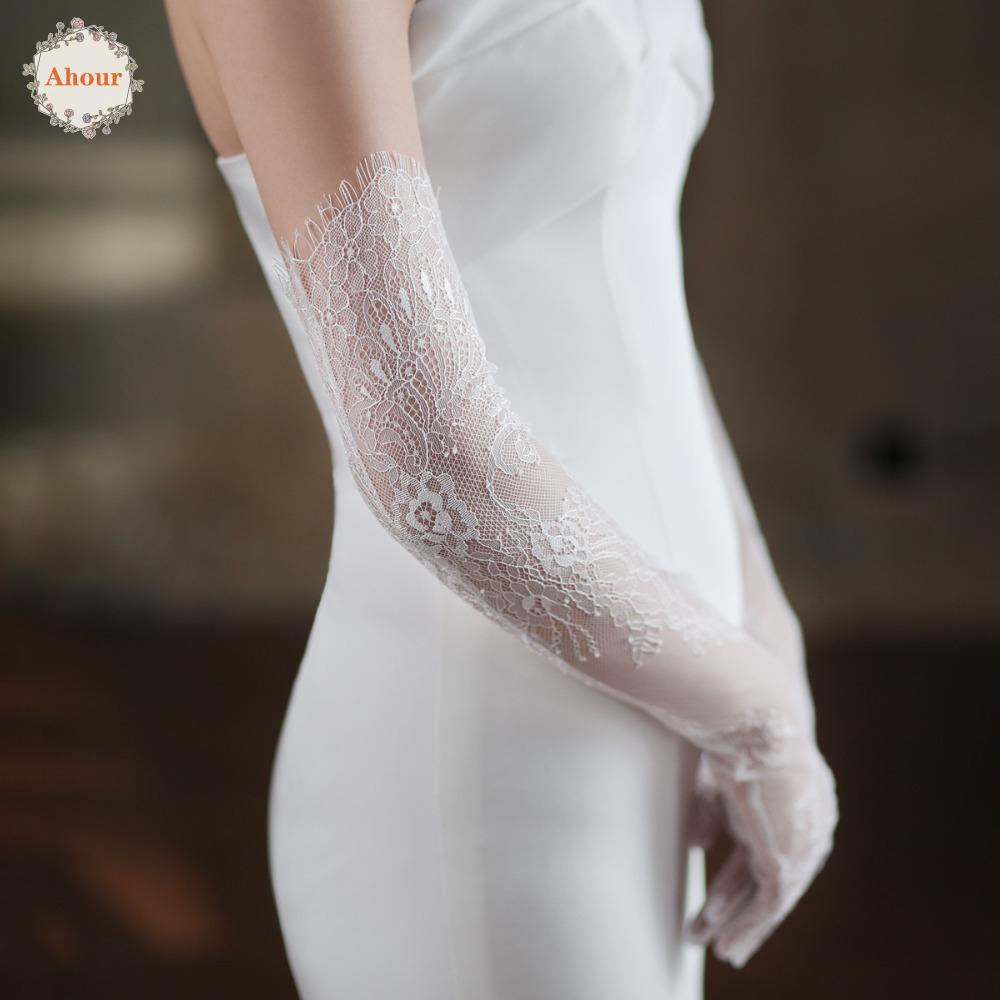 Ahour ถุงมือตาข่าย แบบสั้น สําหรับเจ้าสาว ใส่ออกงานเลี้ยง งานแต่งงาน ราคา ถูกที่สุด ดีลบีเคเค แกลเลอรีภาพที่ 3
