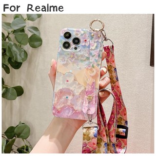 เคสโทรศัพท์มือถือนิ่ม ลายดอกไม้ ซากุระ พร้อมสายคล้องมือ สําหรับ Realme C21 C21Y C20 C35 C30 C33 C30S 9i 5G