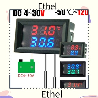 Ethel1 โวลต์มิเตอร์ดิจิทัล DC หน้าจอ LCD พร้อมโพรบตรวจจับอุณหภูมิ NTC 10K 3950