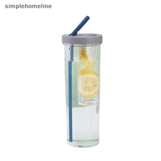 [simplehomeline] ใหม่ พร้อมส่ง ขวดน้ําพลาสติก ทนทาน แบบพกพา พร้อมหลอดดูด สําหรับน้ําผลไม้ น้ําผลไม้