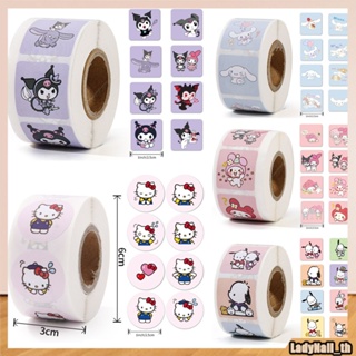 SANRIO สติกเกอร์ ลาย Hello Kitty Melody Kuromi Cinnamoroll สําหรับตกแต่งกระเป๋าเดินทาง 500 ชิ้น ต่อม้วน