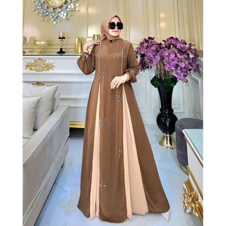 - Azalia Dress Gamis Muslim Women Matt Babydoll Polos Basic Mix Mutiara Payet Two Tone Color Premium