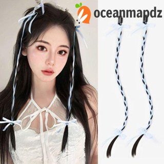 Oceanmapdz ริบบิ้นโบว์ บัลเล่ต์คอร์ ถักเปีย ปาร์ตี้ Diy เท่ ผู้หญิง เครื่องประดับผม สีชมพู ไร้รอยต่อ ทนความร้อน ไฟเบอร์ สีดํา สาว แขวน วิกผมย้อมสีหู