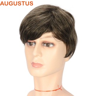 Augustus วิกผมสังเคราะห์ สีน้ําตาล วิกผมสั้น ระบายอากาศ พิกเซีย ตัดหลอก ธรรมชาติ แฟชั่นผู้ชาย เครื่องแต่งกายฮาโลวีน