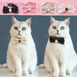 Fallforbeauty ปลอกคอ ผ้าฝ้าย ลายสก๊อต ประดับโบว์ ปรับได้ สไตล์เรโทร สําหรับสัตว์เลี้ยง สุนัข แมว