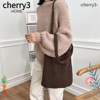 Cherry3 กระเป๋าสะพายไหล่ กระเป๋าถือ ทรงโท้ท ผ้าถัก จุของได้เยอะ สําหรับผู้หญิง