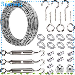 Lontime ชุดเชือกลวดสลิง 49 ฟุต M5 สเตนเลส 304 1/16 นิ้ว สําหรับผ้าม่าน และราวสายเคเบิล