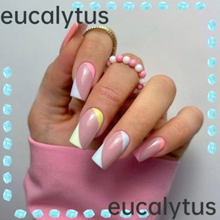 Eucalytus1 เล็บปลอม ถอดออกได้ สีสันสดใส สไตล์ฝรั่งเศส สําหรับตกแต่งเล็บ 24 ชิ้น