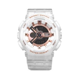 【yunhai】Silver white case black face rose gold word white tape 2 display quartz watch