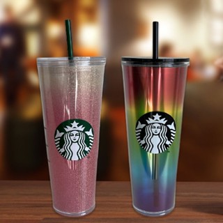 Starbucks แก้วหลอดดูดน้ําพลาสติกใส สองชั้น 700 มล.