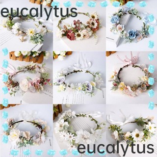 Eucalytus1 พวงหรีดดอกไม้ เด็กผู้หญิง เครื่องประดับผม พวงหรีดชายหาด เจ้าสาว ที่คาดผม ดอกไม้ มงกุฏ