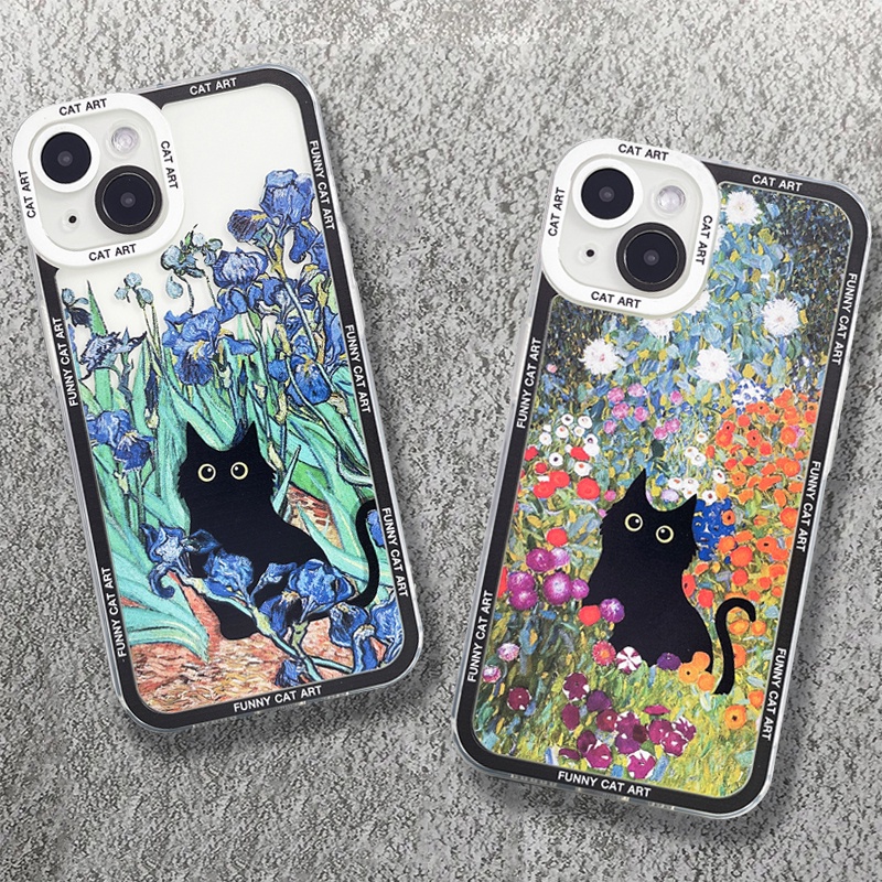 เคสโทรศัพท์มือถือ แบบนิ่ม ลายแมว และลิลลี่ สําหรับ iPhone 15 14 13 12 11 Pro Max XR X XS Max 7 8 14 Plus SE 2020