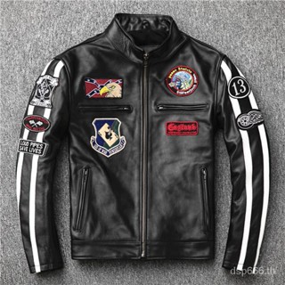 Harley motorwear multi-standard embroidered motorcycle leather jacket genuine leather punk rock first layer cowhide leather short DIRO