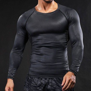 Mens Tight-Fitting Training Tights Sports and Fitness Running Long-Sleeved Sweat-Wicking Quick Drying Clothes Long-Sleeved Shirt T-shirt Clothes 74oK