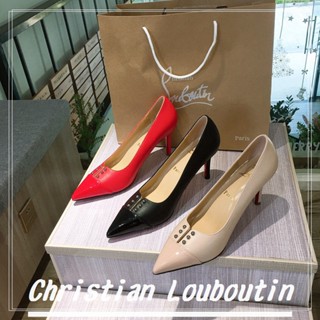 CHRISTIANLOUBOUTINรองเท้าส้นสูง8ซม.หัวแหลมสีแดงสไตล์คริสเตียนคลาสสิกเซ็กซี่สําหรับผู้หญิง