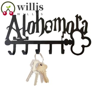 Willis ชั้นวางผ้าขนหนู หมวก พวงกุญแจ โลหะ ลายตัวอักษร Alohomora 5 ตะขอ สีดํา สร้างสรรค์ สําหรับสํานักงาน