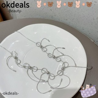 Okdeals สร้อยคอโลหะ ประดับโบว์ สไตล์เรียบง่าย ละเอียดอ่อน Y2k