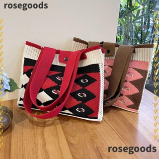 Rosegoods1 กระเป๋าถือลําลอง ผ้าถัก แฮนด์เมด ความจุสูง สําหรับนักเรียน