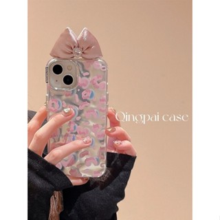 เคสโทรศัพท์มือถือ กันกระแทก ลายเสือดาว ประดับโบว์ สีชมพู สําหรับ Apple Iphone 14promax 13 11 14pro 13pro 14