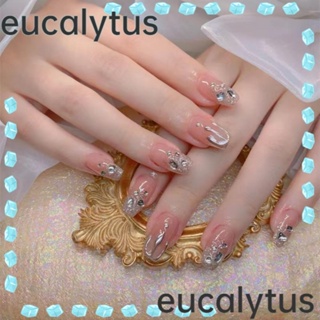 Eucalytus1 เล็บปลอม แบบสั้น หัวเหลี่ยม ถอดออกได้ สไตล์ฝรั่งเศส สําหรับผู้หญิง