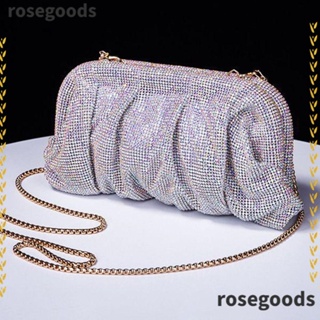 Rosegoods1 กระเป๋าคลัทช์ลําลอง ประดับเพชรเทียม จุของได้เยอะ หรูหรา สําหรับผู้หญิง