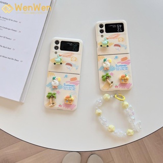 Wenwen เคสโทรศัพท์มือถือ ลายเป็ด ต้นมะพร้าว พร้อมสายโซ่คล้อง สําหรับ Samsung Z Flip4 Z Flip3