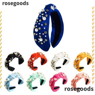 ที่คาดผม ประดับไข่มุก แต่งผูกปม แบบกว้าง สําหรับผู้หญิง ROSEGOODS1