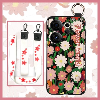 Silicone Lanyard Phone Case For Tecno Camon20 Premier/CK9n protective Shockproof Soft case Oil Painting Durable Wrist Strap