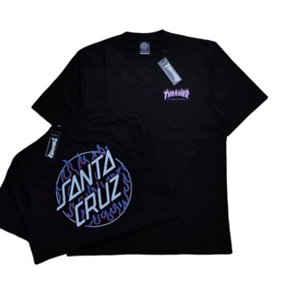 เสื้อยืด พิมพ์ลาย Thrasher X SANTA CRUZ FLAME สีดํา