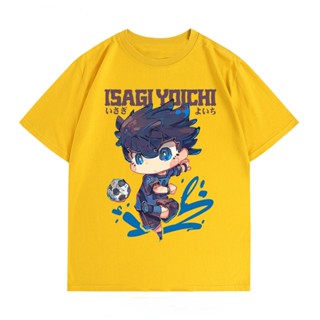 แฟชั่น BLUE LOCK Anime Isagi Yoichi พิมพ์ต้นฉบับมังงะสไตล์แขนสั้นเสื้อยืดผ้าฝ้ายแท้ เสื้อผ้า