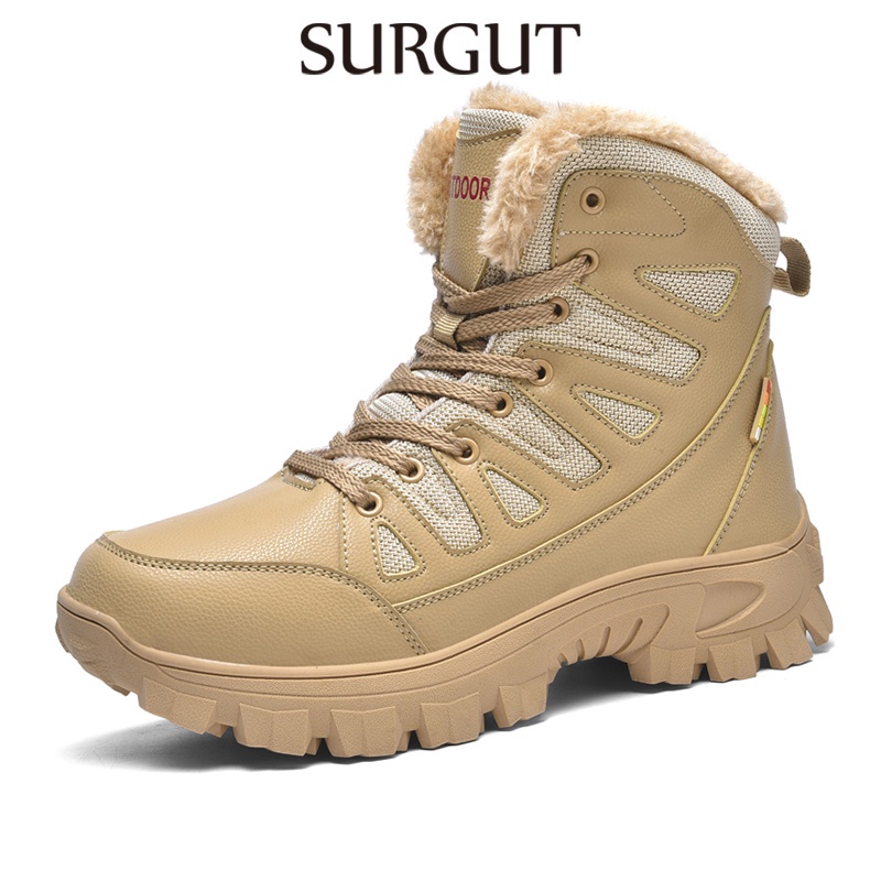 Surgut รองเท้าบูทหนัง ผ้าฝ้าย หุ้มข้อ กันลื่น ให้ความอบอุ่น เหมาะกับฤดูหนาว กลางแจ้ง สําหรับผู้ชาย