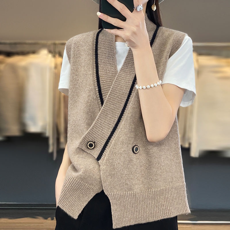 เสื้อแจ็กเก็ตคาร์ดิแกนกันหนาว แขนกุด คอวี ผ้าถัก ทรงหลวม แฟชั่นฤดูใบไม้ผลิ และฤดูใบไม้ร่วง สําหรับผู้หญิง 2023