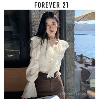 Forever21 เสื้อเชิ้ตคอวี แขนสั้น แต่งระบาย แฟชั่นฤดูใบไม้ผลิ ฤดูร้อน สําหรับผู้หญิง 2023