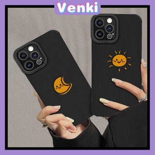 Venki - เข้ากันได้สำหรับ เคสไอโฟน เคสไอโฟน11 เคส iphone 11 เคสหนังนิ่มเส้นแนวตั้งเคสโทรศัพท์กันกระแทกสีดำป้องกันกล้อง Simple Sun Moon เข้ากันได้กับ iPhone 14 13 Pro max 12 Pro max XR XS 7 8