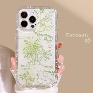 เคสโทรศัพท์มือถือ TPU ใส กันกระแทก ลายต้นมะพร้าว สีเขียว สําหรับ Iphone 11 12 13 14 Pro Max