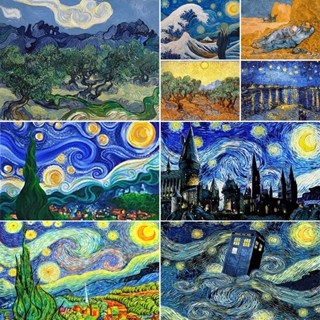 ชุดปักครอสติช จิตรกรรม ผ้าแคนวาส พิมพ์ลาย Van Gogh แฮนด์เมด สําหรับตกแต่งบ้าน