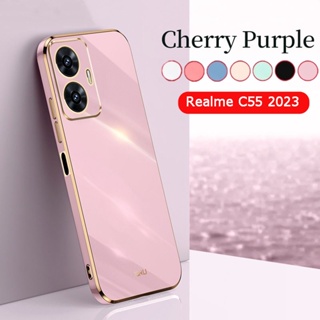 เคสโทรศัพท์มือถือ ซิลิโคนนิ่ม TPU บางมาก ป้องกันกล้อง สีพื้น 6D สําหรับ Realme C55 C55 C55 C35 C35 C33 C33 C31 C30 C30S RealmeC55