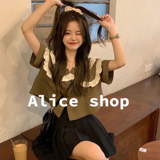 Alice  เสื้อคลุมลูกไม้ ชุดคู่ เสื้อผ้าหลุยส์สุดเท่ห์สไตล์ฝรั่งเศส  Korean Style สวยงาม Unique High quality A25K0OO 36Z230909