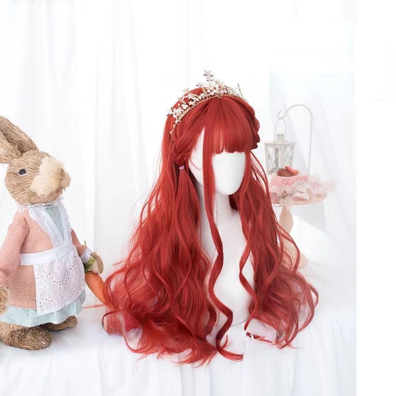 วิกผมยาวหยิกตรง คอสเพลย์สังเคราะห์ สีแดง ทนความร้อน สําหรับผู้หญิง และผู้ชาย - รูปที่ 4