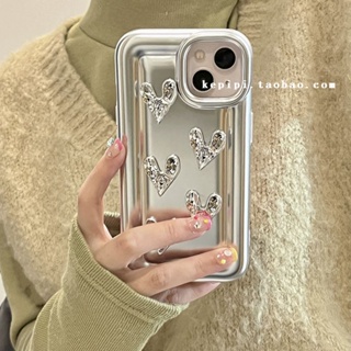 เคสป้องกันโทรศัพท์มือถือชุบไฟฟ้า กันกระแทก ลายหัวใจ สามมิติ สําหรับ Apple 14promax 13 12 11 14pro 13pro 14