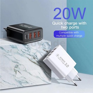 อะแดปเตอร์ชาร์จ USB PD 30W 4 พอร์ต Dual USB-A+USB-C PD3.0 QC4.0+QC3.0 รองรับ SCP FCP ปลั๊ก EU